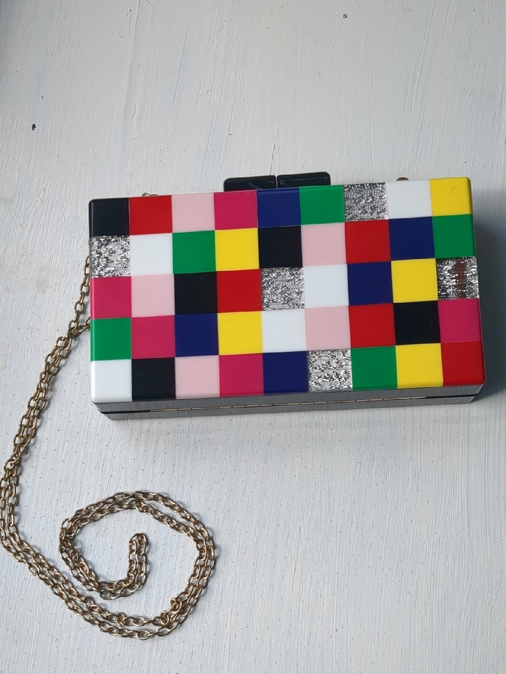 Inc.  Mosaic Acrylic Clutch with Chain Strap - Multicolor